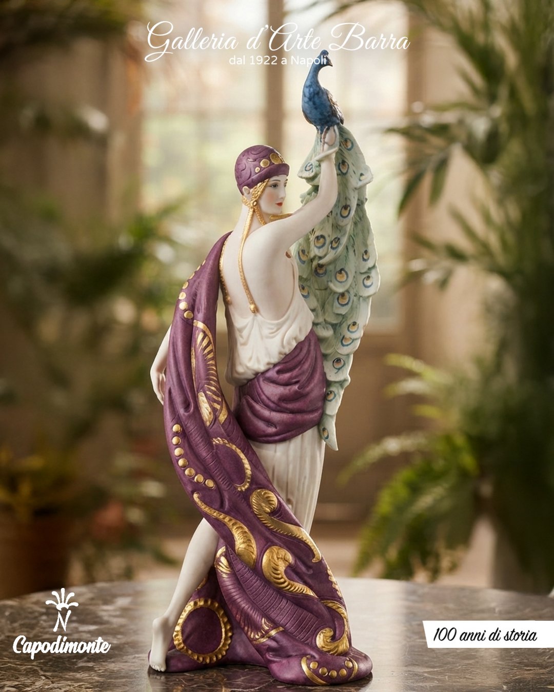 Porcellana Capodimonte – Dama con Pavone (Collezione Elite, Serie Liberty) Pezzo fuori produzione