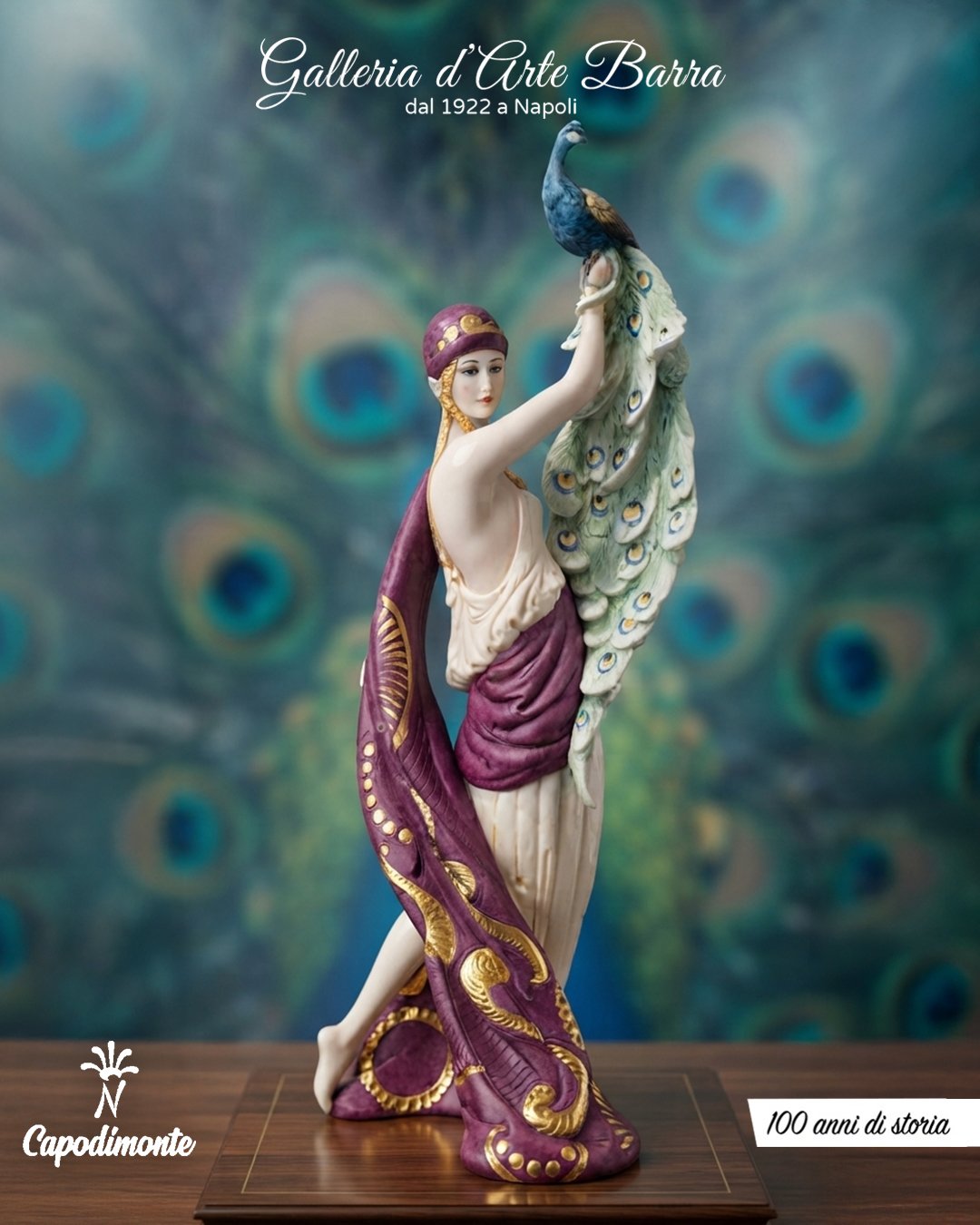 Porcellana Capodimonte – Dama con Pavone (Collezione Elite, Serie Liberty) Pezzo fuori produzione
